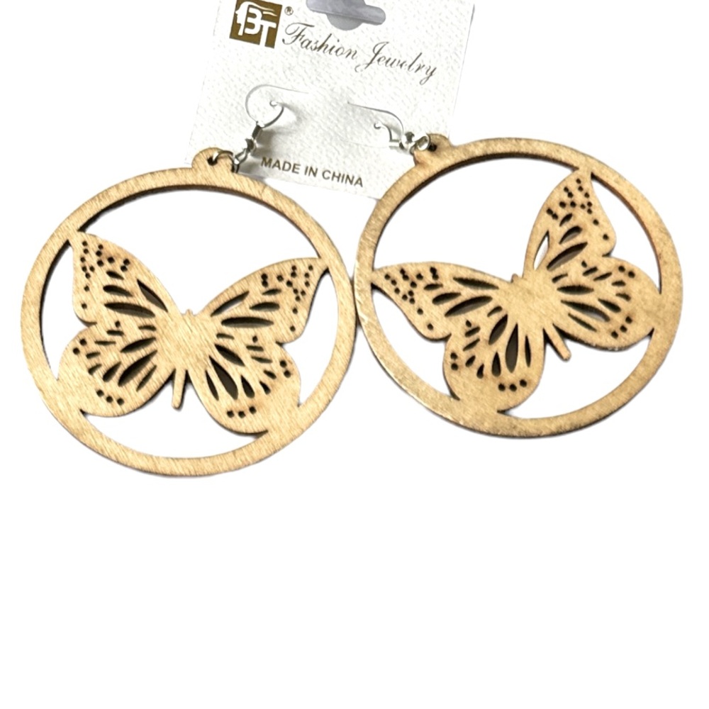 3 FOR $10 FASHION JEWELRY Wooden Butterfly Boho Chic Earrings